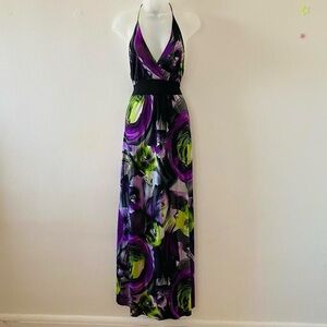 SHEER COLORFUL BOHEMIAN Y2K HALTER MAXI DRESS